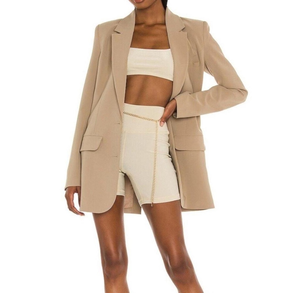 We Wore What Revolve Ribbed Gold Chain Bike Shorts in Khaki Size Medium NWT